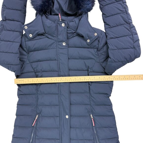 Tommy Hilfiger Women’s Navy TH Flex Puffer Coat w/ Faux Fur Hood – Size Large - Picture 11 of 15